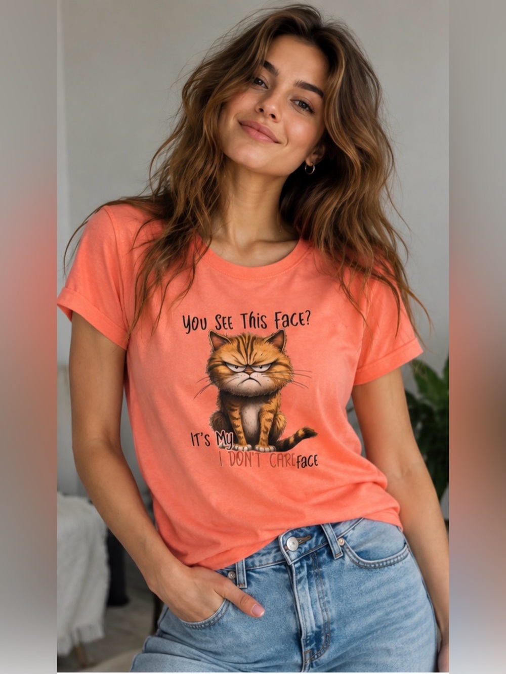 Universal Thread Coral Orange Cat Graphic Tee